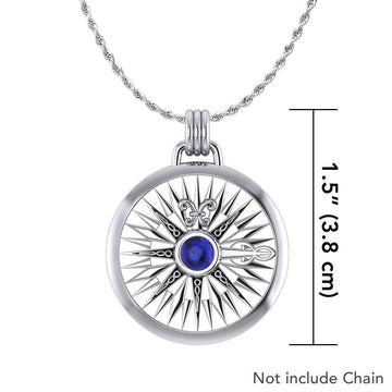 Lift up your head and be guided ~ Celtic Knotwork Compass Rose Sterling Silver Pendant with Gemstone TPD075 - Jewelry